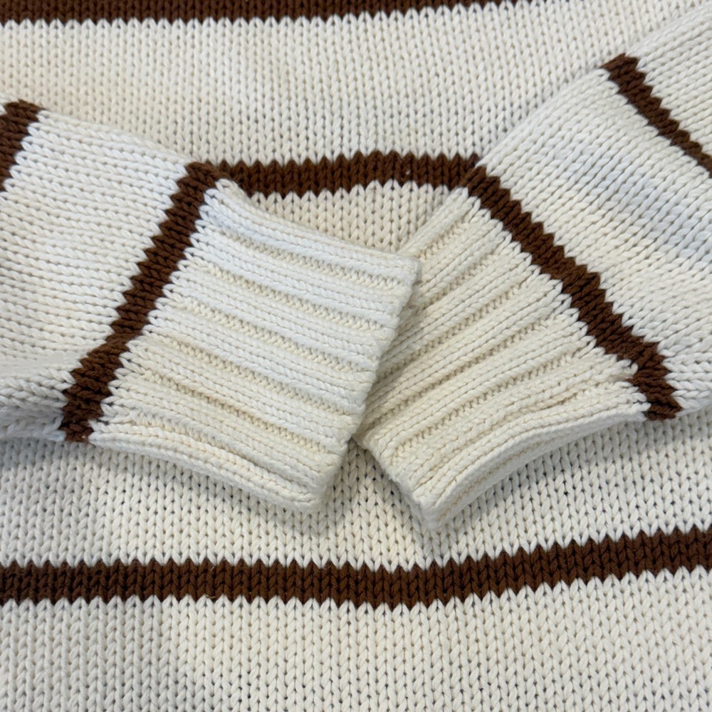 Jenni Kayne Chloe Cream and Brown Striped Crewneck Sweater XS - Picture 4 of 5